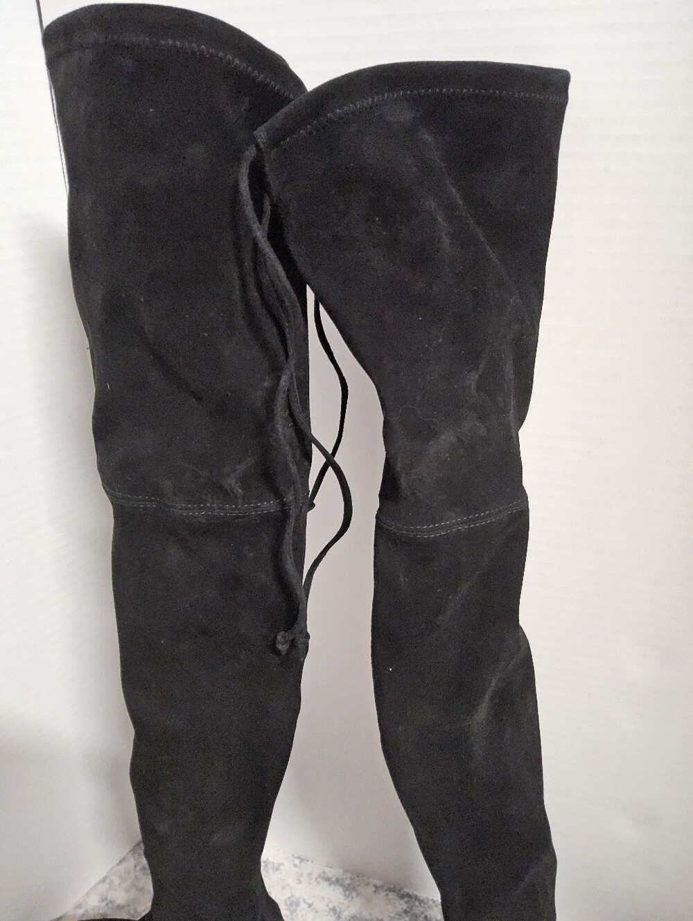 Customer Return Size 7 Stuart Weitzman Black Over-the-Knee Heeled Boots - Picture 6 of 9